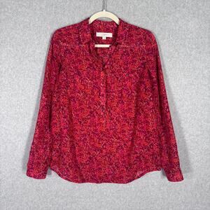 LOFT Top Small Floral Utility Sheer Popover Blouse Maximalist Loud Career Church